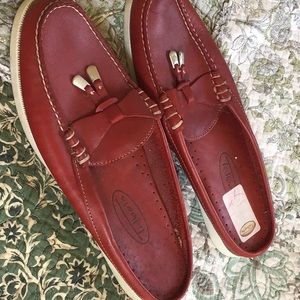 Red leather slip on shoes